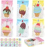 HEJIN 30 PCS Ice Cream Party Favors Bags with 36 Stickers, Summer Party Favors Candy Bags for Ice Cream Party Decorations Supplies for Kids Girls Birthday, Baby Showers, Children's Day, Wedding