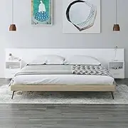 Bed Headboard, Beds Head Frame with Cabinets White 200 cm Engineered Wood