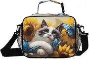 Insulated Lunch Box Ragdoll Cat Sunflower for Women Men - Ideal for Work, Picnics - Includes Adjustable Shoulder Strap