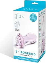 Rosebud Glass Butt Plug, 5-Inch Length, Pink