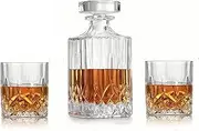 Whiskey Decanter and Glass Set,Elegant Liquor Carafe with Ornate Glass Stopper and 2 Matching Whiskey Tumblers-Scotch, Liquor, Whisky, Bourbon, Gin, Rum, Tequila, Vodka and Brandy (Floral Style)