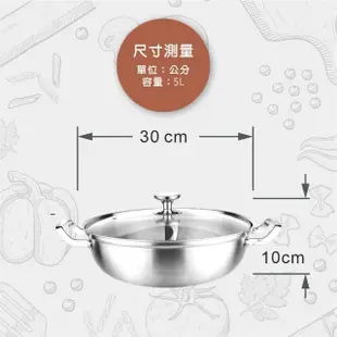 【Chieh Pao 潔豹】316不鏽鋼 樂纖複合金雙格火鍋 30CM 5.0L(鴛鴦鍋 湯鍋 強化玻璃蓋 電磁爐可用)