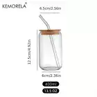 18.6oz Can-Shaped Glass Cups with Bamboo Lids and Straws - Beer, Coffee, Win