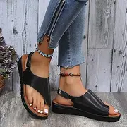 [XWCG] Women's Cute Strappy Wedge Sandals Comfortable Lace Up Platform Sandals Casual Summer Slipper Orthopedic Sandals Bunion Correction Wedge Flip Flops Platform Sandals,Black,US7.5/EU39