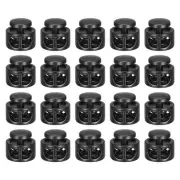 30pcs Double Hole Round Cord Lock Spring Loaded Toggle Stopper, Black Matte