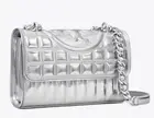NWT TORY BURCH $548 METALLIC SILVER SMALL FLEMING CONVERTIBLE SHOULDER BAG