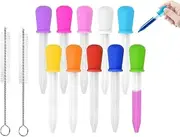 10 Pack Silicone Liquid Droppers,Reusable Plastic Pipettes, 2 Brushes,5ml Pipette Water Dropper Candy Dropper, Plastic Pipette for Home, School Laboratories