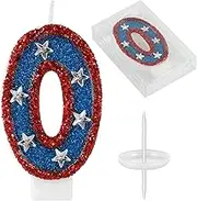 American Flag Birthday Candle Red Blue Sequin Number 0 Candle Perfect for Independence Day and Captain America Birthday Party Decorations Favors