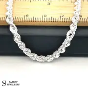 925 Sterling Genuine Silver Solid Mens Ladies Rope Chain Bracelet Necklace 4mm