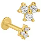 14k Solid Gold Three Round Zircon in Triangle Internally Threaded Labret