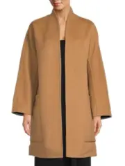 $895 Vince Reversible Collarless Coat M Camel Grey Wool Blend Overcoat Jacket