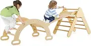 Costway 7-in-1 Triangle Climbing Toys Set of 3, Toddler Wooden Climber Gym Playset with/Arch/Ramp for Sliding, Montessori Climbing Set for Boys & Girls, 1+ Years Old (Natural)