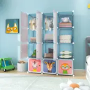 Costway 12-Cube Wardrobe Baby Dresser with Doors and 2 Rods-Blue