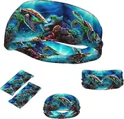 FJWSLCH Sea Turtles Diamond Painting Headbands for Women Men Non Slip Workout Sweatbands Adjustable Sports Hair Bands Elastic Head Bands Moisture Wicking Hairband for Running, Cycling, Yoga, Spa