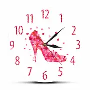 Pink Rose Petal Style High Heels Shoe Silent Wall Clock Pink Fashion Wall Art