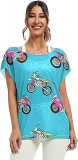 Motorcycles Blue Women Tops Blouses Loose Batwing Top, S-XXL Flowy Tops