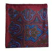 Burgundy Floral Paisley Silk Pocket Square (Hand-Rolled in England)