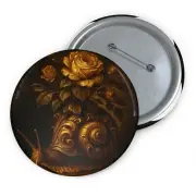 Custom Pin Button Badge Baroque Snail with Flower Shell