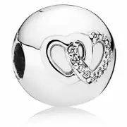 NEW Genuine Pandora Clip Charm 792150CZ Heart Bond Fixed Bead Silver