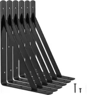 Heavy Duty Shelf Brackets 12 x 8 inches, 6 Pack 12 x 8" - 6 Pack, Black
