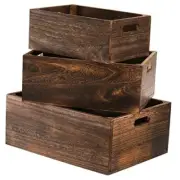 Set of 3 Wood Nesting Storage Crates with Handles, Decorative Farmhouse