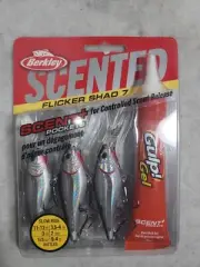 New 3 Pack Berkley Flicker Shad #7 Fishing Lures Scented Gulp Gel Black Silve 3"