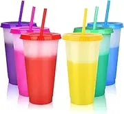 6-Pack Magic Color-Changing Cups, Reusable 24oz Tumbler Cups with Lids & Straws - BPA-Free, Dishwasher Safe Kids & Adults Drinking Cups for Summer, Iced Coffee, Parties, DIY, Gifts