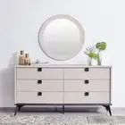 Dressing Chest With 6 Storage Drawers MDF Mirror Combination of Champagne and Bl