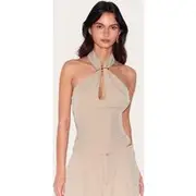 Clay Trim Detail Halterneck Tailored Top, Clay