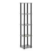 Furinno Turn-N-Tube Wood 5-Tier Corner Rack Display Shelf in Oak Gray/Black