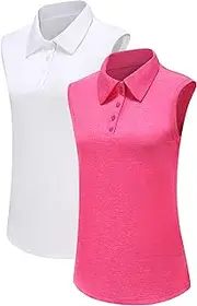 [TrendiMax] Women's 2 Pack Golf Polo Shirts Collared Sleeveless 4 Buttons Tennis Shirts Quick Dry Athletic Tank Tops