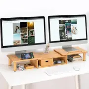 Dual Monitor Stand Riser with Drawer for Desk Laptop Desk Shelf with Adjustab...