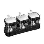 Condiment Jar Spice Container with Stainless Steel Lids & Spoons,Clear Glass Condiment Canisters Pots Seasoning Box Salt Container Sugar Bowl for Kitc