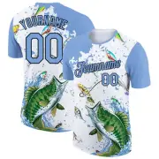 Custom White Light Blue-Black 3D Pattern Design Big Bass Fish Fishing Performanc