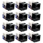 12Pcs Cat5E RJ45 Ethernet LAN Network Keystone Jack 110 Punch Down Snap-in Black