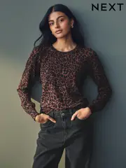 Animal Burgundy Crew Neck Long Sleeve Pattern Knitted Jumper (E55499) | $25