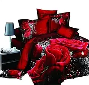 3Pcs Hot Red Rose Pattern 3D Printed Bedding Set Monroe Bedclothes Home Textiles Duvet Cover Bed Sheet 2 Pillowcases AU Size (Queen (210 x 210 cm))