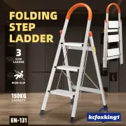3 Step Foldable Aluminium Ladder Stool Portable Household Office Stairs Platform