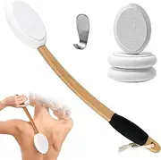 3-in-1 Back Lotion Applicator Set with 4 Replaceable Pads, 17” Wooden Handle, Non-Slip Grip – for Sunscreen, Self-Tanner, Moisturizer, Hard-to-Reach Areas | Bonus Hook Included