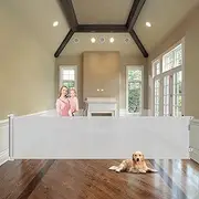WOMHOM 100 Inch Extra Long Retractable Dog Gate for The House Extra Wide Baby Gate Retractable Baby Gates Toddler Gate Extra Large Pet Gate Outdoor Retractable Gate Child Gate (Light Grey)