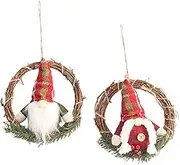 Anneome Elegant Gnome Rattan Wreath for Christmas 2 Pack Front Door and Garden Wall Ornament Festive Decor