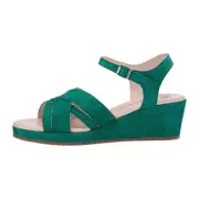 NEW Women Eric Michael Muse Emerald Cut Out Crisscross Wedge Ankle Strap Buckle