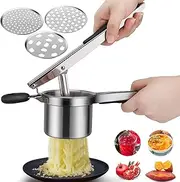 Hicoosee Thick Stainless Steel Potato Ricer with 3 Hole Discs Multi-Purpose Potato Masher for Mashed Potatoes, Baby Food, Juicing, Lemon Squeezing
