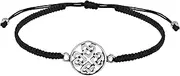 [AeraVida] Tangled Clover Heart Knot .925 Sterling Silver Charm on Black Adjustable Bracelet