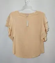 NWT Chicos Flutter Sleeve Pullover Top, Blush Peach, Women's Size 4/6