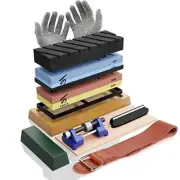 Complete Whetstone Knife Sharpener Japanese Sharpening Stone Set, 4 Side Grit