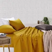 Amsons Bed Sheets - 100% Cotton Bedding & Linen - Queen Bed Sheet Set - Extra Deep Fitted Sheet & Flat Sheet & 2 Pillowcases - Mustard (4PCs, Queen)