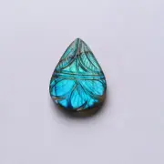 Mughal Carving Pear Shape Labradorite Cabochon Multi Flashy Size 36x26x7mm 51CTS