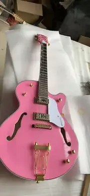 Pink Hollow Body 6120 Model Electric Guitar Rosewood Fretboard Gold Tremolo