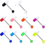 [Melighting] 10pcs Tongue Bars 14G Tongue Piercing Bar 316L Stainless Steel Acrylic Pill Tongue Rings Barbell Tongue Piercing Barbell Jewellery